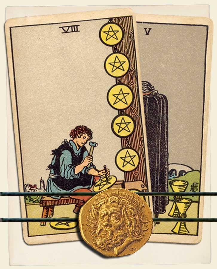 Eighty Point 5 Eight of Pentacles and Five of Cups Combination Reading (with insights ...